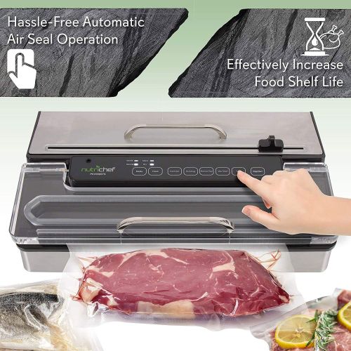  NutriChef PKVS50STS Commercial Grade Vacuum Sealer Machine-400W Automatic Double Piston Pump Air Machine Meat Packing Storage Preservation Sous Vide w/Dry Wet Seal, Vac Roll Bags