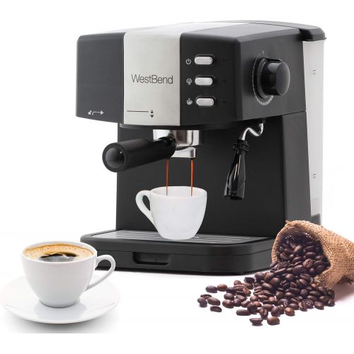  West Bend 55100 Machine 15 Bar Pressure Pump Espresso Coffee Latte and Cappuccino Maker with Dual Heating System, Black
