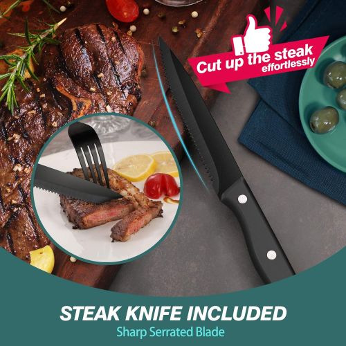  [아마존베스트]Hiware 24-Piece Matte Black Silverware Set with Steak Knives, Stainless Steel Flatware Cutlery Set, Service for 4