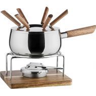 MASER 931895 Fondue Set for 6 People in Modern Rustic Design, Ideal for Meat Fondue, 10-Piece Fondue Set Including Fondue Forks and Fondue Burner, in Pretty Gift Box, Silver, Brown