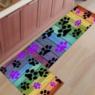 BMALL Kitchen Rug Mat Set of 2 Piece Dog Paw Prints Rustic Old Barn Inside Outside Entrance Rugs Runner Rug Home Decor,23.6x35.4in+23.6x70.9in