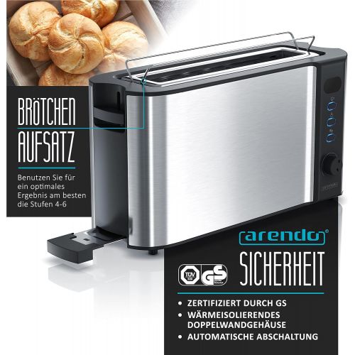  Arendo - Automatik Toaster Langschlitz - mit Defrost Funktion - warmeisolierendes Doppelwandgehause - automatische Brotzentrierung - Broetchenaufsatz - herausziehbare Kruemelschublad
