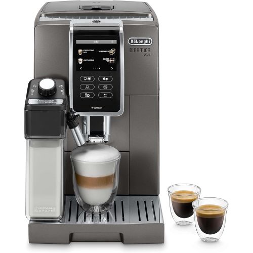 드롱기 Visit the De’Longhi Store DeLonghi Dinamica Plus ECAM 370.95.T Kaffeevollautomat mit Milchsystem, Cappuccino und Espresso auf Knopfdruck, 3,5 Zoll TFT Touchscreen Farbdisplay und App-Steuerung, Kaffeekannen