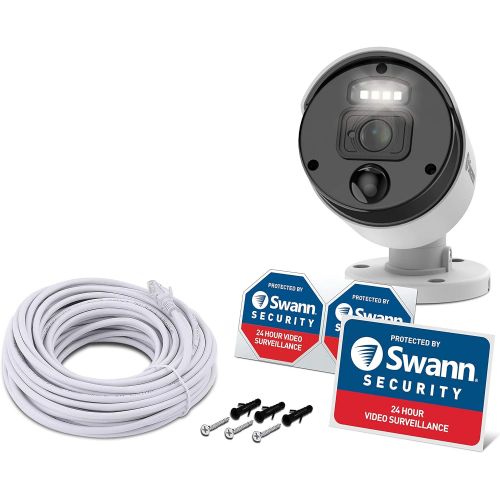  [아마존베스트]Swann PIR Bullet Security Camera & Spotlight, 4K Upscale Surveillance Cam w/Color Night Vision, Indoor/Outdoor, Heat & Motion Sensing, 1-Way Audio, Add to NVR, SWNHD-875WLB