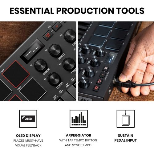  [아마존베스트]AKAI Professional MPK Mini MK3 | 25 Key USB MIDI Keyboard Controller With 8 Backlit Drum Pads, 8 Knobs and Music Production Software included (Black)