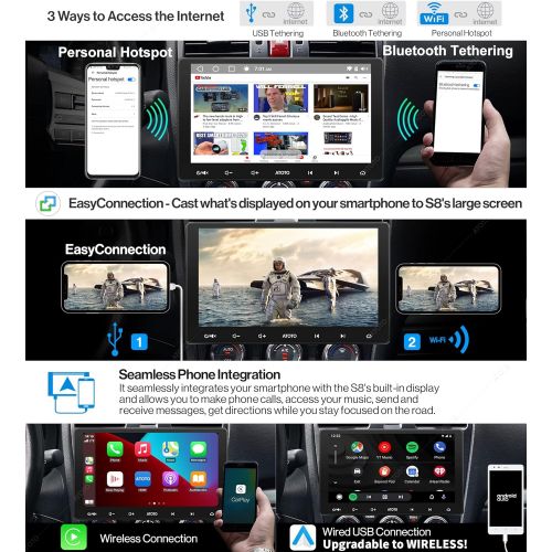  ATOTO S8 Premium 10 inch Double-DIN Car Stereo, Android Car in-Dash Navigation, Wireless CarPlay & Android Auto, 2BT w/aptX HD, QLED Display, USB Tethering, 3G+32G, HD VSV Parking