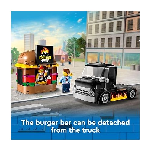  LEGO City Burger Truck Toy Building Set, Fun Gift for Kids Ages 5 Plus, Burger Van and Kitchen Playset, Vendor Minifigure and Accessories, Imaginative Pretend Play for Boys and Girls, 60404