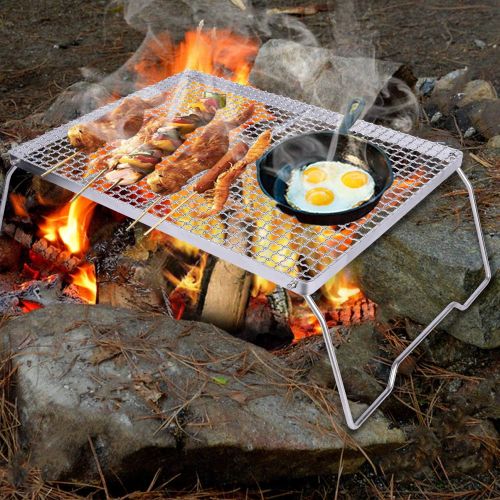  REDCAMP Folding Campfire Grill 304 Stainless Steel Grate, Heavy Duty Portable Camping Grill with Legs Carrying Bag, Medium/Large Mesh