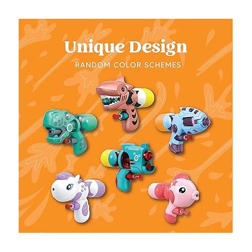  Sloosh 6 Pack Animal Water Gun for Kids, Water Blaster Squirt Guns and Pump Super Water Soakers for Kids Summer Swimming Pool Beach Outdoor Water Activity Fighting Play Toys Random Color