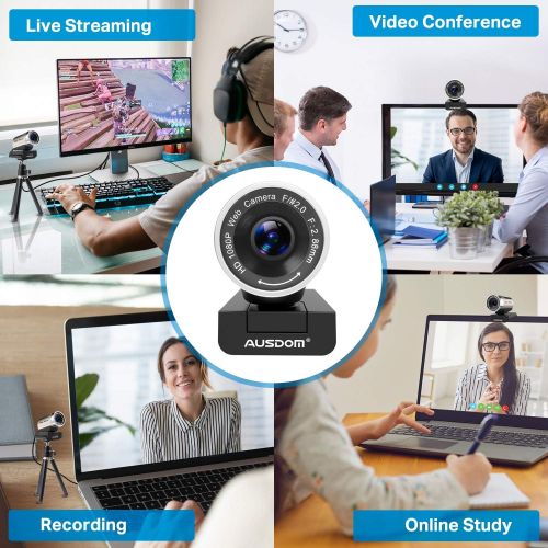  Webcam 1080P with Tripod Stand, 2021 [Upgraded] AUSDOM AW615S USB Plug&Play FHD Web Camera with Microphone, 360° Rotation for Zoom Skype MS Twitch Xbox One OBS Teams Laptop MAC Win