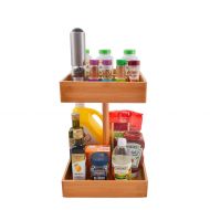 Refine 360 Rotating Bamboo Kitchen and Snack Organizer, Coffee and Tea Caddy | 2 Tier Adjustable High Capacity Wooden Storage Rack. Great for Condiments, Spices, Tea bags, Coffee P