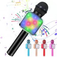 [아마존베스트]KIDWILL Wireless Bluetooth Karaoke Microphone 5 in 1 Handheld Karaoke Microphone with LED Lights, Portable Microphone for Kids Adults Birthday Party KTV Christmas (Black)