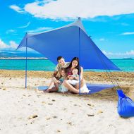 GYMAX Family Beach Tent, UPF50+ Portable Sunshade Shelter with Ground Pegs, Aluminum Poles & Carry Bag, Pop Up Canopy for Beach Picnic Camping Outdoor Activities (Blue, 10)