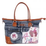 Nicole Lee Wanda Denim Print Overnighter with Laptop Compartment, Bicycle, One Size