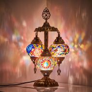 DEMMEX 2019 Stunning 3 Globe Turkish Moroccan Bohemian Table Desk Bedside Night Lamp Light Lampshade with North American Plug & Socket, 19 Inches (Gift Me!)