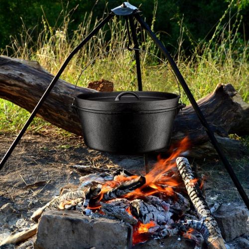  Bruntmor Pre Seasoned Cast Iron Dutch Oven with Flanged Lid Iron Cover, for Campfire or Fireplace Cooking Pre Seasoned Camping Cookware Flat Bottom 8 Quart