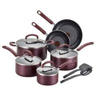 T-fal B130SC Color Luxe Hard Titanium Nonstick Thermo-Spot Dishwasher Safe PFOA Free Cookware Set, 12-Piece, Red