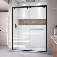 DreamLine Encore Semi-Frameless Bypass Sliding Shower Door in Satin Black, 56-60 in Width x 76 in Height, 5/16 in. (8mm) Certified Clear Tempered Glass, Smooth Gliding Open and Close. SHDR-1660760-09
