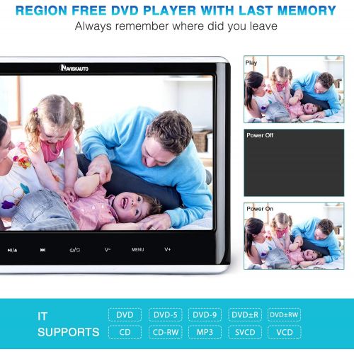  [아마존베스트]NAVISKAUTO 12 Car DVD Player with HDMI Input Headphone Mounting Bracket HD Screen Support Sync Screen Last Memory Region Free
