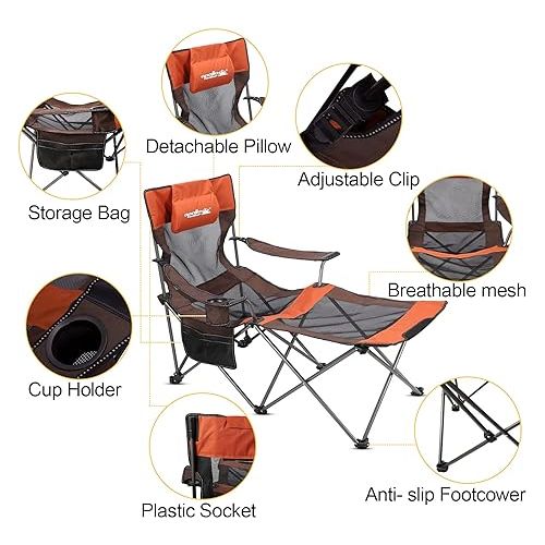  apollo walker Folding Camping Chair Beach Chairs Mesh Reclining for Adults Portable Outdoor Lounger Lightweight Sun Chairs with Carry Bag,for Camp Picnics Fishing