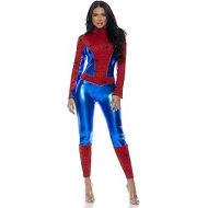 Forplay Womens Metallic Hero Mock Neck Catsuit with Spider Web Print