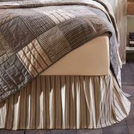 VHC 1 Piece Grey Tan Brown Stripe Pattern Bed Skirt Queen Size Vertical Lines Geometric Design Bedskirt Ruffled Bed Valance Vintage Casual Farmhouse Shabby Chic Style Features Hem Fold