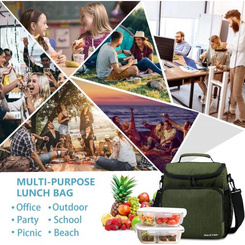  MAXTOP Lunch Box for Men & Women, Reusable Insulated Lunch Cooler Bags for Women with Adjustable Strap,Three Outside Pockets, medium Thermal Lunch Tote Bag for Office Work Hiking O