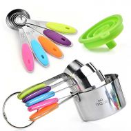 Instecho Stainless Steel Measuring Cups and Measuring Spoons Set  Silicone Handles, Engraved US & Metric Measurements  Dishwasher Safe Cooking and Baking Kitchen Gadgets + FREE Collapsibl