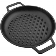 Victoria Cast Iron Round Grill Pan with Double Loop Handles Seasoned with 100% Kosher Certified Non-GMO Flaxseed Oil, 10 Inch, Black