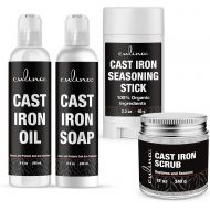 Culina Cast Iron Seasoning Stick & Soap & Oil Conditioner & Restoring Scrub All Natural Ingredients Best for Cleaning, Non-stick Cooking & Restoring for Cast Iron Cookware, Skillet