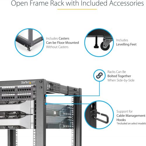  [아마존베스트]StarTech.com 12U Open Frame Server Rack - 4 Post Adjustable Depth (22 to 40) Network Equipment Rack w/ Casters/ Levelers/ Cable Management (4POSTRACK12U),Black