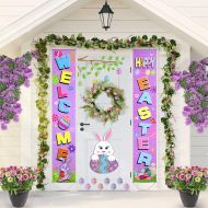 Blulu Easter Decoration Set Easter Porch Sign Welcome Happy Easter Banner Easter Poster Door Hanger for Spring Indoor/Outdoor Easter Door Decoration Party (Purple)