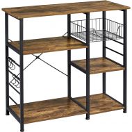 Yaheetech 3-Tier 35.5in Microwave Bar Cart Kitchen Bakers Rack, Utility Oven Stand Shelf, Free Standing Organizer Shelf w/Basket/Hooks/Storage Shelf for Spices/Utensils Foods, Rust