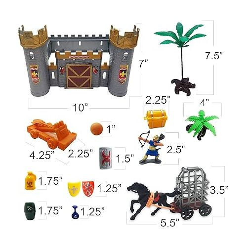  ArtCreativity Medieval Castle Knights Playset for Kids, 27-Piece Deluxe Action Figure Play Set with Storage Bucket, Assembly Castle, 6 Knight Action Figures, Horse Drawn Carriage, Catapult, and More