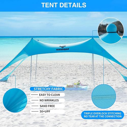  Vamqor Beach Canopy Portable Beach Shade Tent UPF 50 Plus UV Protection，Outdoor Beach Shelter for Camping Fishing Sports Event Backyard Fun and Outdoors