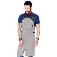Under NY Sky Barber Moonstone Gray Apron - Cross-Back with Durable Waterproof and Oil Proof Twill, Leather Reinforcement, Split-Leg - Adjustable, Men and Women, Pro Tattoo, Stylist