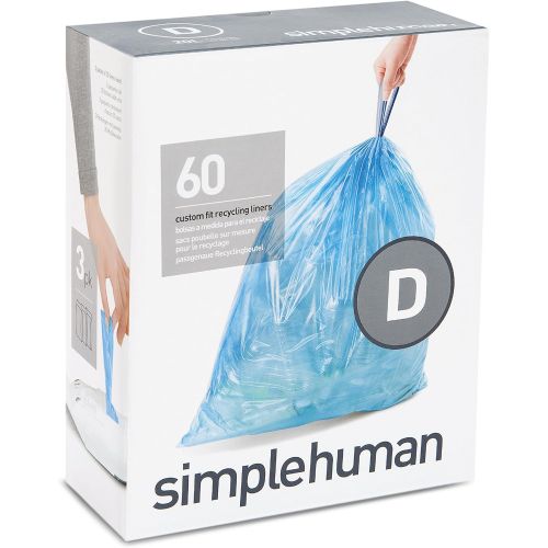 심플휴먼 simplehuman Code D Custom Fit Drawstring Trash Bags in Dispenser Packs, 20 Liter / 5.3 Gallon, Blue ? 60 Liners