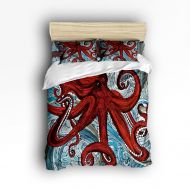 Vandarllin Full Size Bedding Set- Red Octopus Oil Painting Art Duvet Cover Set Bedspread for Childrens/Kids/Teens/Adults, 4 Piece 100% Cotton