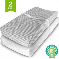 Ziggy Baby Changing Pad Cover, Cradle Bassinet Sheets Fitted Jersey Cotton (2 Pack), Grey/White, 2 Pack