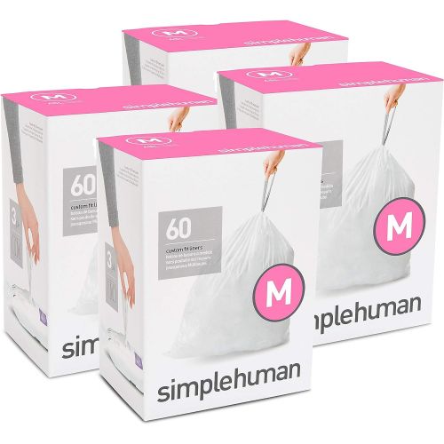 심플휴먼 simplehuman Code M Custom Fit Drawstring Trash Bags in Dispenser Packs, 30 Liter / 8 Gallon, White ? 240 Liners