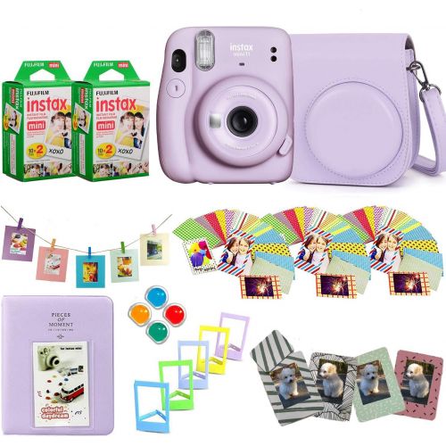 후지필름 Fujifilm Instax Mini 11 Instant Camera + Fuji Instax Film 40 Shots + Protective Case + Magnetic Frames + Album, Frames Design Kit (Lilac Purple)