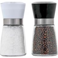 Kamenstein Top Manual Grinders, Adjustable Grind Filled with Sea Salt and Black Peppercorns, Black and White, Set Of 2