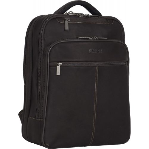  Kenneth Cole REACTION Kenneth Cole Reaction Colombian Leather Double Compartment Ez-scan 16” Laptop Business Backpack, Cognac, One Size