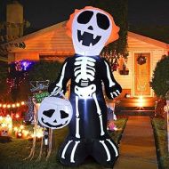 TURNMEON 5Ft Halloween Inflatables Skull Skeletons with Pumpkin Ghosts LED Lights Air Blow Up for Halloween Holiday Indoor Outdoor Yard Lawn Home Party Scary Decorations with Tethers Stakes