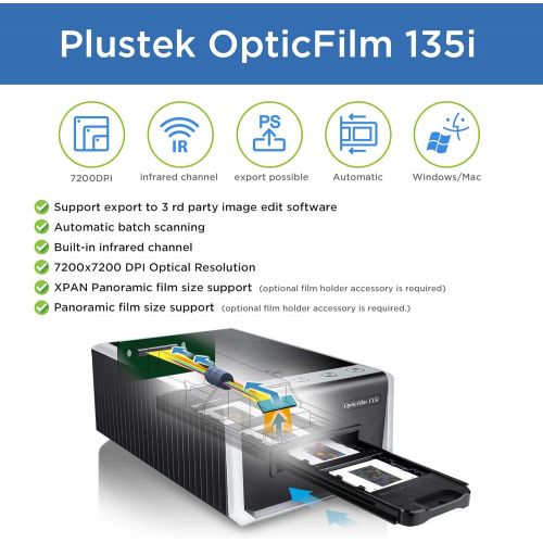  [아마존베스트]Plustek OpticFilm 135i - Automatic Film & Slide Scanner, Batch converts 35mm Slides & Film Negatives, Support 3rd Party Editing Software Export with 7200 dpi Resolution and Infrare