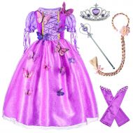 Party Chili Long Hair Rapunzel Princess Costume For Girls Party Dress Up With Long Braid and Tiaras Set Age of 3-12 Years