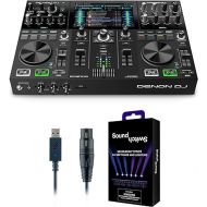 DJ Set & DMX Bundle - DJ Console with 2 Decks, WIFI Streaming, 7-Inch HD Touchscreen and Rechargeable Battery - Denon DJ Prime GO & SoundSwitch DMX Interface