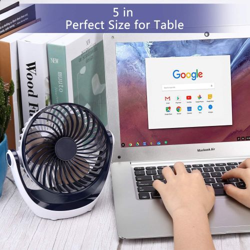  [아마존베스트]Aluan Desk Fan Small Table Fan with Strong Airflow Quiet Operation Portable Fan Speed Adjustable Head 360°Rotatable Mini Personal Fan for Home Office Bedroom Table and Desktop 5.1