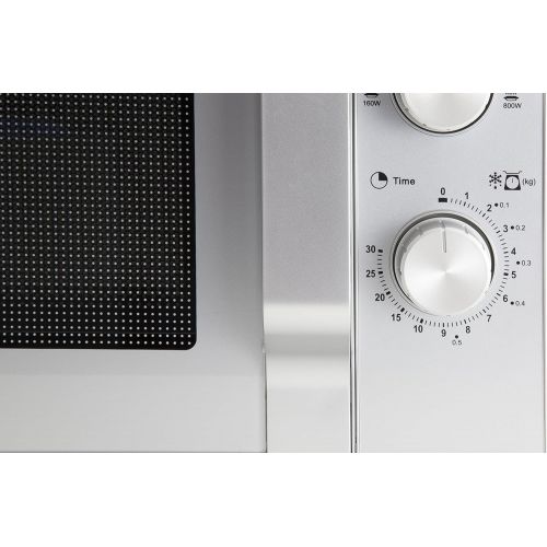  Sharp R204S Solo-Mikrowelle / 20 L / 800 W / 6 Leistungsstufen / Zeitschaltuhr von 30 Minuten bis 00 Sekunden / Gewichtgesteuertes Auftauen / Glasdrehteller (24,5 cm) / silber