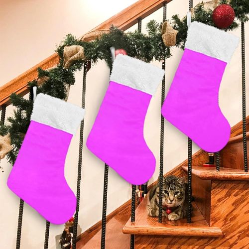  xigua 1 Pack Christmas Stocking, Plain Bright Neon Pink Solid Color Xmas Stockings Fireplace Decoration Hanging Ornament 17.7 Inch